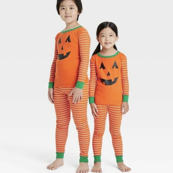 Boys Girls Sleep In Long Sleeve & Pants PJs  Pumpkin Halloween Size 5 6 8 12 NWT - Picture 3 of 4